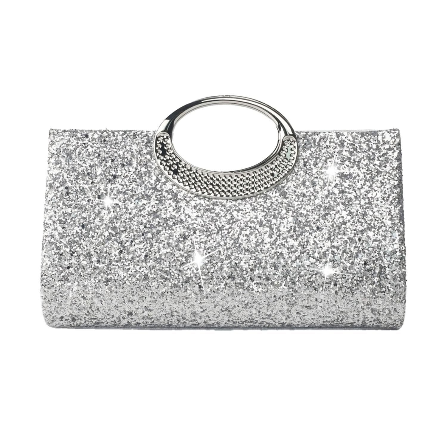 5560 Silver Clutch Purse , Sequin Crossbody Evening Bag With Detachable
